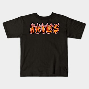 Aries Flame Text Kids T-Shirt